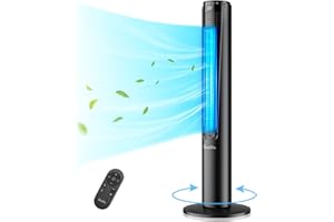 Grelife 42" Tower Fan for Bedroom, 80° Oscillating Bladeless Fan with Remote, Quiet Floor Powerful Fan, 3 Speeds, 4 Modes, LED Display, 12H Timer, Standing Fan for Indoor Home Office