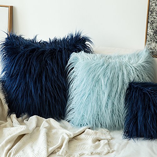 blue fur pillow