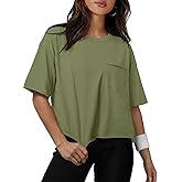 ATHMILE Womens Crop Tops Spring Summer Oversized T-Shirts Short Sleeve Workout Casual Drop Shoulder Basic Loose Tees 2026
