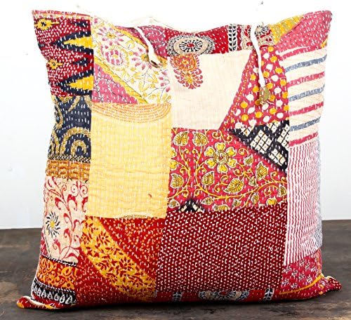 24" sq Cotton kantha Decorative Throw Pillow