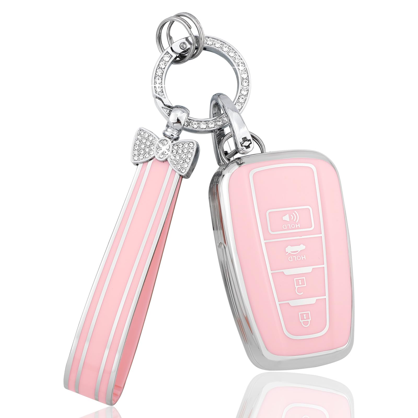 Photo 1 of PIFOOG Key Fob Cover for Toyota RAV4 Camry Corolla 4Runner Highlander Prius Avalon C-HR Pink Bling Keychain 4 Button Car Keys Case Shell Protector Accessories Girly Women TPU