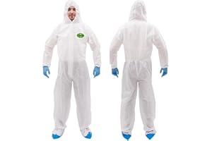 RAYGARD SMS Disposable Coverall, Hazmat Suits Coveralls with Hood and Elastic Wrists for Spray Paint Mechanic Work