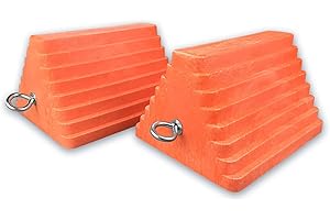 HOXWELL Premium 2 pcs Heavy Duty Wheel Tire Chocks, Vehicle Chocks with Eyebolt for Travel Trailers, Camper, Truck, Car and ATV 2 Pack Orange