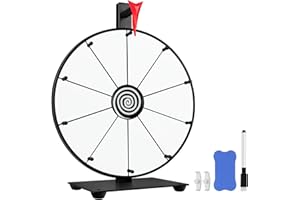 Pionites 12 Inch 10 Slots Prize Wheel Tabletop or Wall Mount Fortune Spin with Dry Erase Marker and Eraser for Engaging Home Parties, Trade Show, Carnival Events (12'' White)