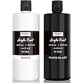 Nicpro White & Black Large Acrylic Paint (16.9 oz, 500 ml), Rich Pigments, Non Toxic Craft Paint for Multi Surface, Canvas, Wood, Leather, Ceramic, Fabric - Art Painting Supplies for Beginners, Artists & Adults