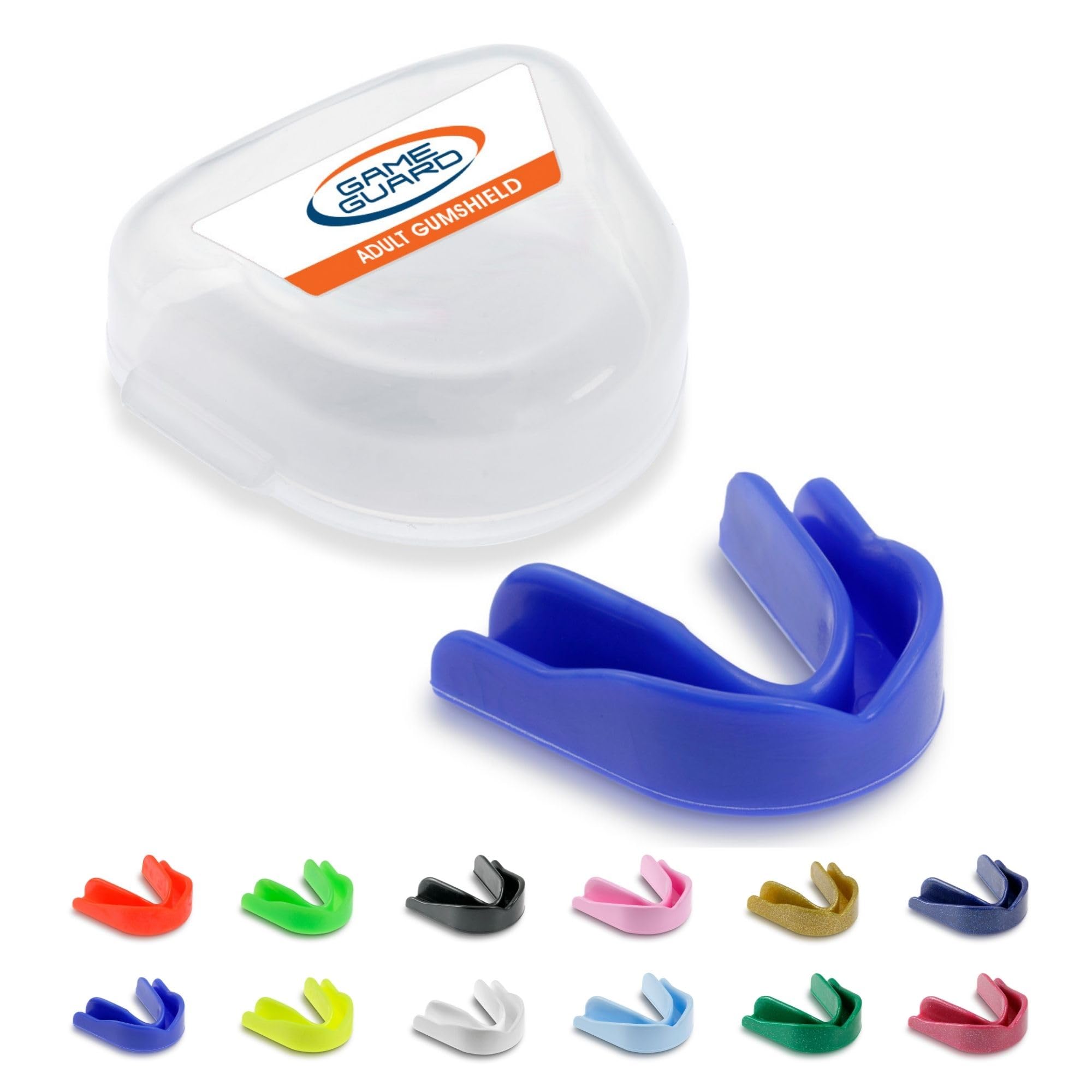 GAME GUARD 10-Pack Sports Mouthguards – Easy Fit Boil & Bite Gum Shields for Adults & Teens (Age 13+) – Mouth Guards for Rugby, Hockey, GAA – Ideal for Schools and Clubs (Blue)