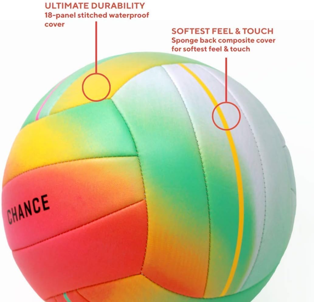 Chance Soft Cushioned Composite Leather Volleyball, Indoor/Outdoor/Pool/Beach Waterproof Recreational All Ages Training Ball - Poppy (Size 5, Multi Color) : Sports & Outdoors