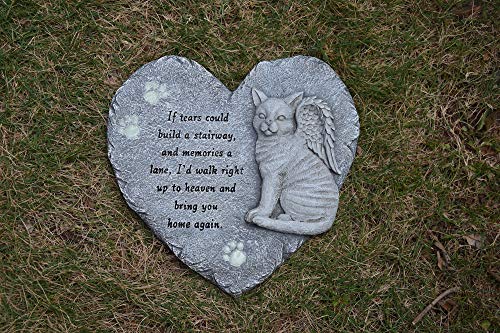 G-mart Garden Cat Memorial Painted Polystone :Love Heart Shape Stepping Stone and Wall Plaque, The Paws Glow in The Dark - 12”W x 1”D x 12”H - Thumbnail 2