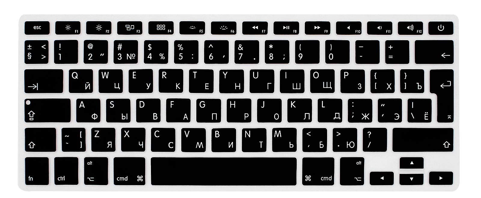 MMDW EU/UK Russian Language Keyboard Cover for Macbook Pro 13 Inch,15 Inch(with or without Retina Display,2015 or Older Version) for Macbook Old Air 13 Inch European/ISO Version Silicone Skin-Black