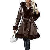 Bellivera Women's Wool Pea Coat Faux Fur Jacket Winter Warm Parka Overcoat with Belt