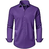 Alimens & Gentle Men's Dress Shirts Long Sleeve Wrinkle-Free Stretch Shirts Solid Formal Button Down Shirt with Pocket