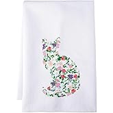 JEFBFBWE Flower Cat Kitchen Towels, Floral Cat Hand Towels, Kitten Dish Tea Towel for Kitchen Decor, Gifts for Cats Lovers Women,Suitable for Kitchen Bathroom Spa Gym Face Towel,15.7x23.6 Inches