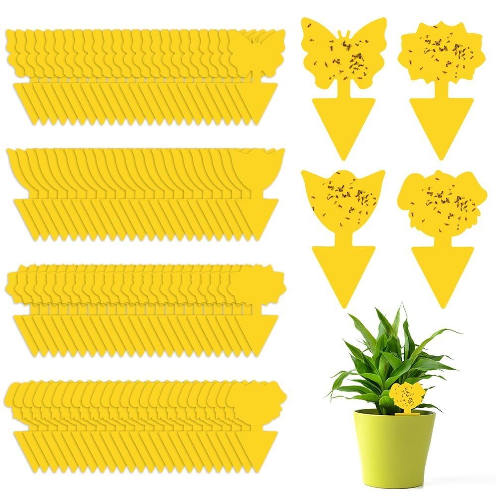 Flintronic Fruit Fly Traps, 120 Pack Yellow Double-sided Fungus Gnat Sticky Catcher, Double-Sided Fly Catchers, for Protect Plants and Control Multiple Insects