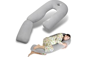 Pozico U-Shaped Full Body Pillow for Side Sleepers – 51-Inch Cooling Pregnancy Pillow with Ear Piercing Design for Neck, Back, and Hip Support – Removable Washable Cover Space-Saving Design