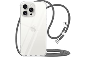 YESPURE for iPhone 15 Pro Max Lanyard Case Clear Adjustable Neck Cord Strap Cover Transparent Soft Bumper TPU Rubber Shockproof Anti-Yellowing Protective Strap Case Cover for iPhone 15 Pro Max - Gray
