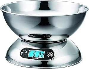 Escali Rondo R115 Contemporary Kitchen Bowl Scale 2-Quart, Dishwasher Safe Bowl, Measures Liquids and Dray Ingredients, LCD Digital Display, 11lb Capacity, Stainless Steel