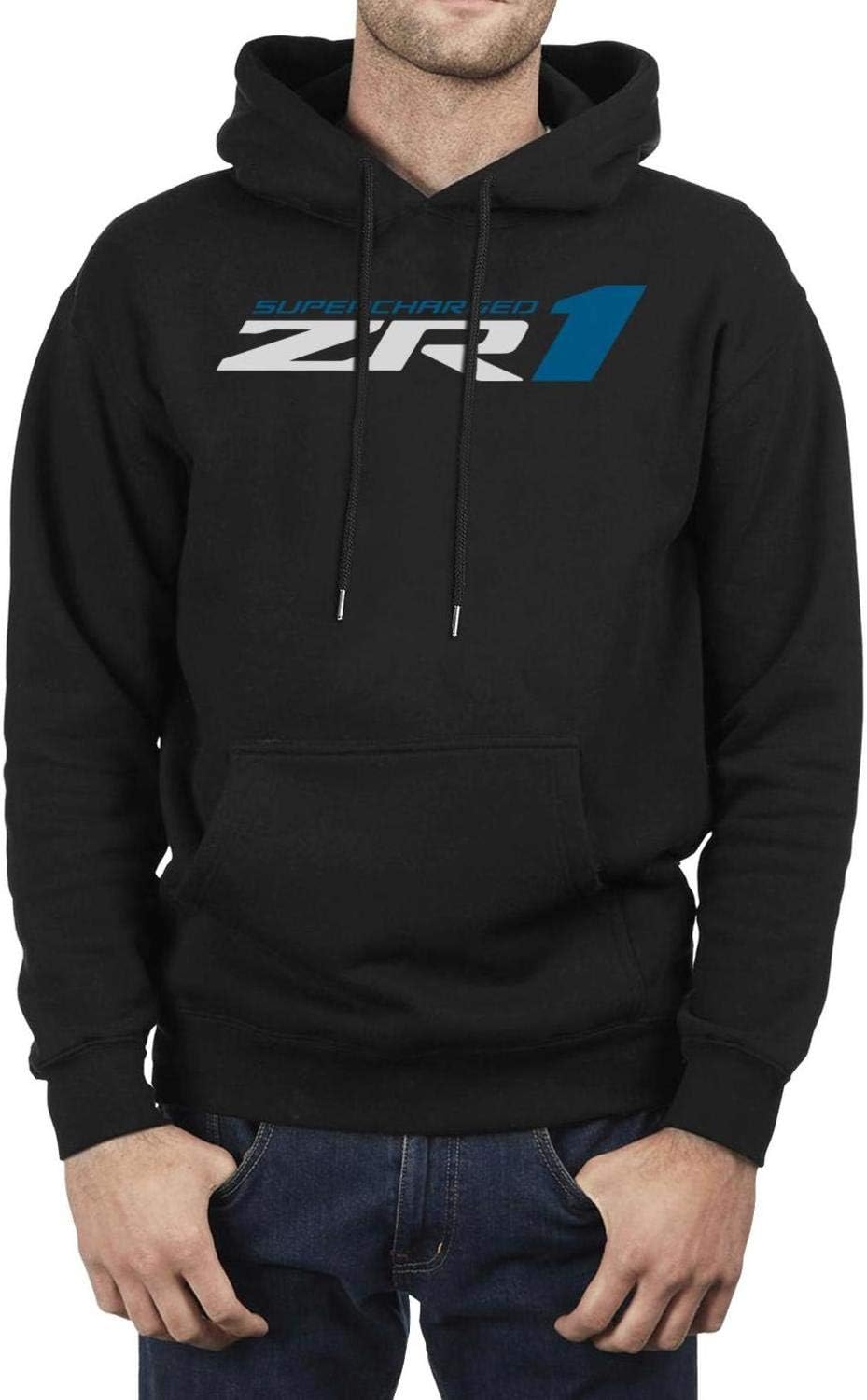 Man's Fleece Long Sleeve Pullover Hoodie Chevrolet-Corvette-ZR1- Kangaroo Pocket Novelty Pullover
