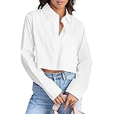 INFITTY Women's Button Down Cropped Shirts Long Sleeve Casual Crop Tops Loose Fit Cotton Lapel Blouse Fall