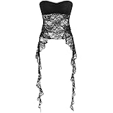 CIDER Going Out Tops for Women Lace Strapless Y2k Sexy Tube Top Lace Stripe Tank Top Sleeveless Crop Top