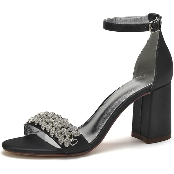 Women's Crystal Wedding Heels - Open Toe Chunky Block Heel Sandals