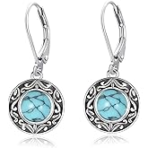 Tibetan Turquoise Earrings Round 925 Sterling Silver Post Western Genuine Blue Hypoallergenic Handmade Stud Earrings Gemstone Dangle Earring for Women Trendy Fashion