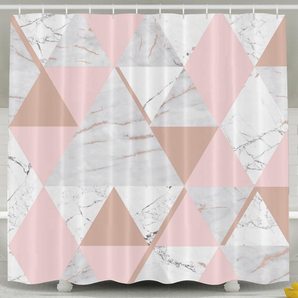 NNHKY Cute Shower Curtain Waterproof 60" X 72" Inch, Rose Gold Grey Marble