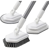 Mitclear Floor Scrub Brush, 3-in-1 Shower Scrubber Tub Tile Floor Cleaner with Adjustable Handle(53IN), Long Floor Cleaning B
