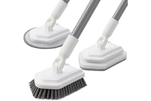 Mitclear Floor Scrub Brush, 3-in-1 Shower Scrubber Tub Tile Floor Cleaner with Adjustable Handle(53IN), Long Floor Cleaning B