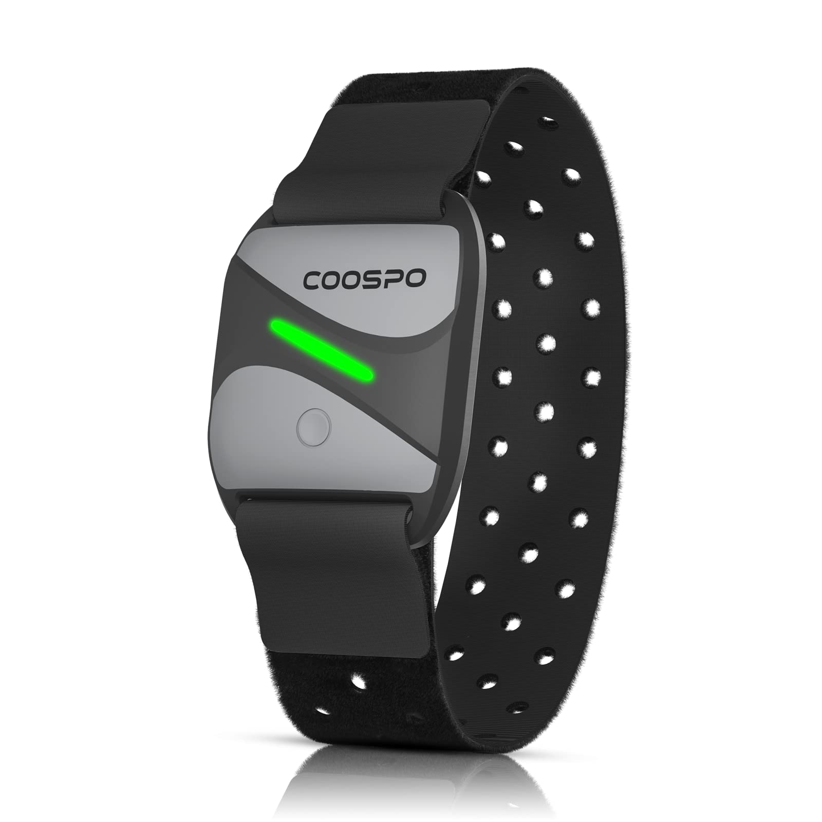 COOSPO Heart Rate Monitor Armband HW807: Bluetooth 5.0 & ANT+ HRM with LED Zone Indicator for Peloton, Wahoo, Strava