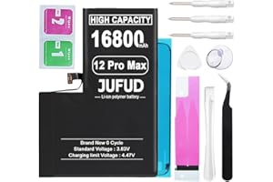 JUFUD 16800mAh Replacement Battery for iPhone 12 Pro Max, High-Capacity 0 Cycle Li-Polymer Battery - Compatible with Models A2410 A2411 A2412 A2342 Includes Full Repair Kit and Waterproof Adhesive