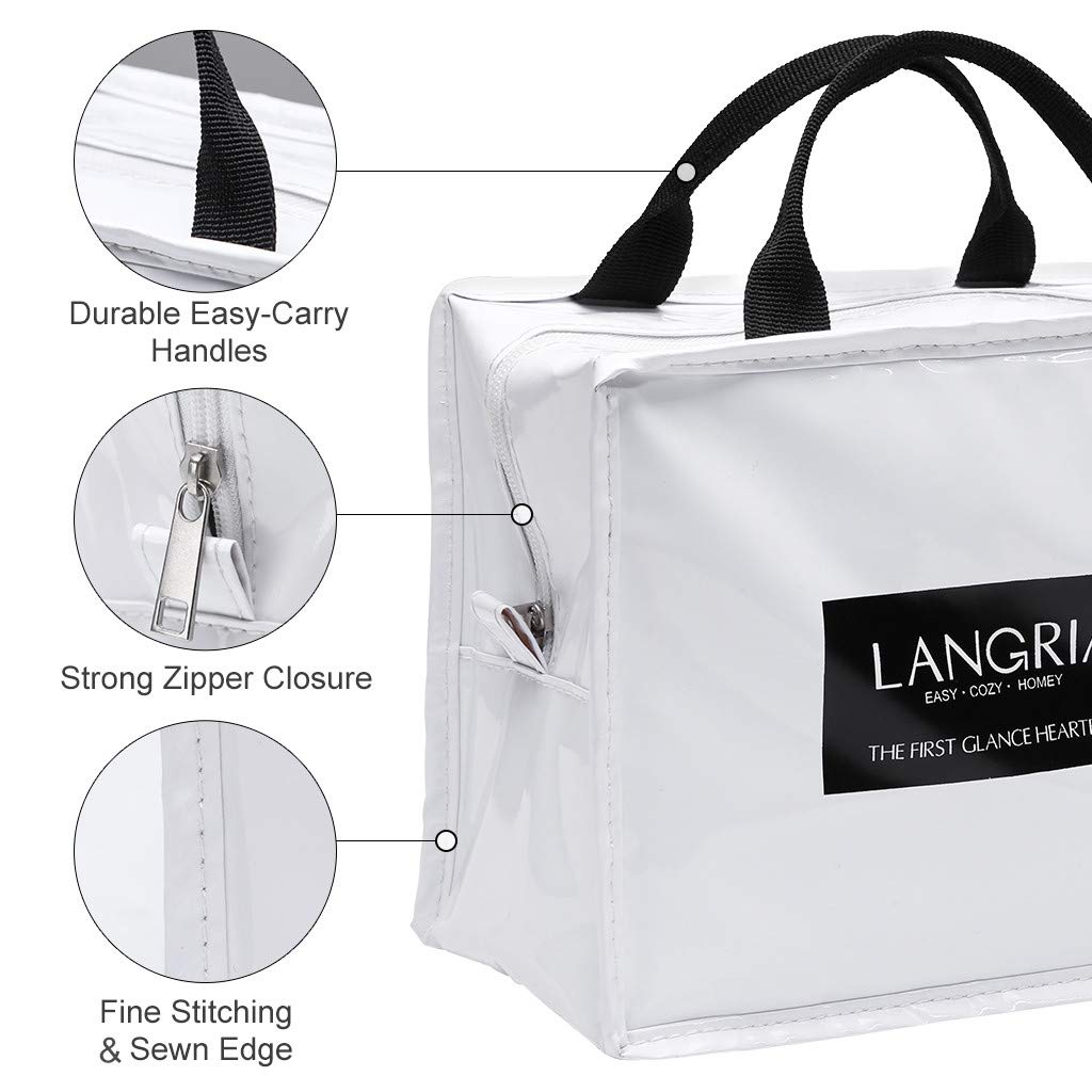 LANGRIA Travel Makeup Train Bag Makeup Cosmetic bag Portable Waterproof Make Up Storage Bag Insulated (White-S)