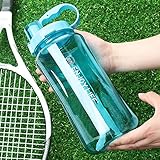 Lonni 2L Sports Water Bottles, Portable Wide Mouth Big Plastic Bottle Leakproof Space Cup BPA Free Travel Mugs with Scale,Straw,Strap for Kids Adult Summer Outdoor Sports