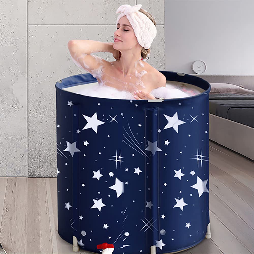 Photo 1 of BDL Portable Bathtub, Foldable Adult Japanese Soaking Bath Tub, BDL Freestanding Ice and Hot tubs with Thermal Foam, Folding Spa Bath Tub for Small Spaces Free Pillow and Storage Bag Starry Night Blue