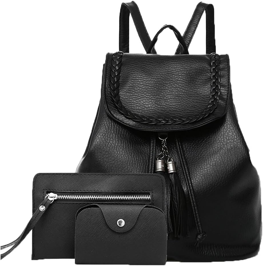 Sentao 3 PCS Sets Women Backpack Purse PU Leather Ladies Rucksack Shoulder Bag