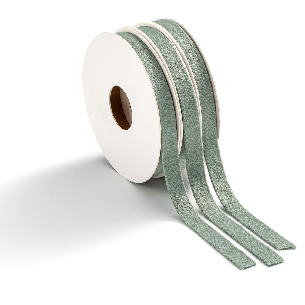 MORSUNBELA Velvet Ribbon 10mm Wide Green Gift Ribbon for Crafts Decoration Bows Cakes Weddings Gift Wrapping Flowers, 3 Rolls of 4.5m Each