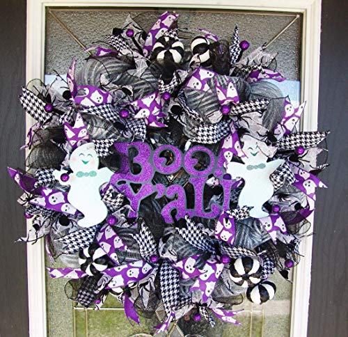 CLEARANCE Boo Y'all! Ghost Halloween Deco Mesh Front Door Wreath, Yard Art Decor, Porch Patio Party Decoration, Gift, Indoor Outdoor Wall Yard Prop