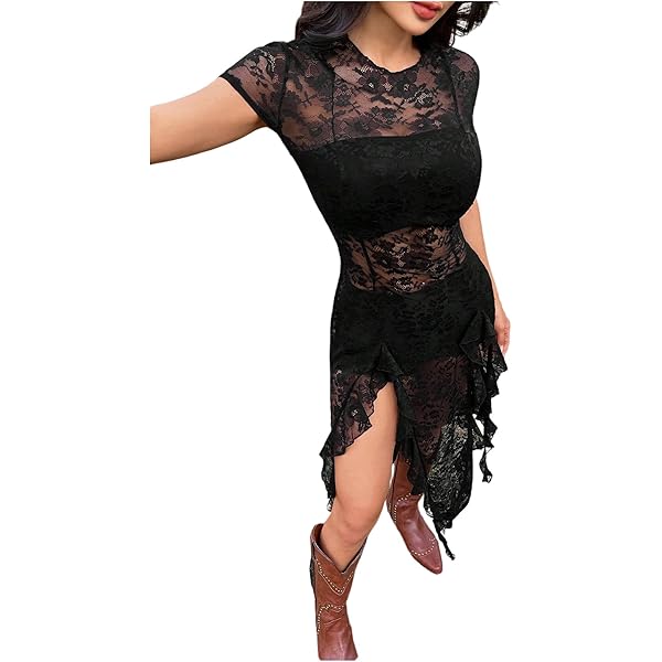 Amazon.com: GORGLITTER Women's Lace Y2K Goth Sheer Going Out Summer Dress  Festival Country Concert Rave Coachella Dresses Outfits Black Plus Large  Plus : Clothing, Shoes & Jewelry