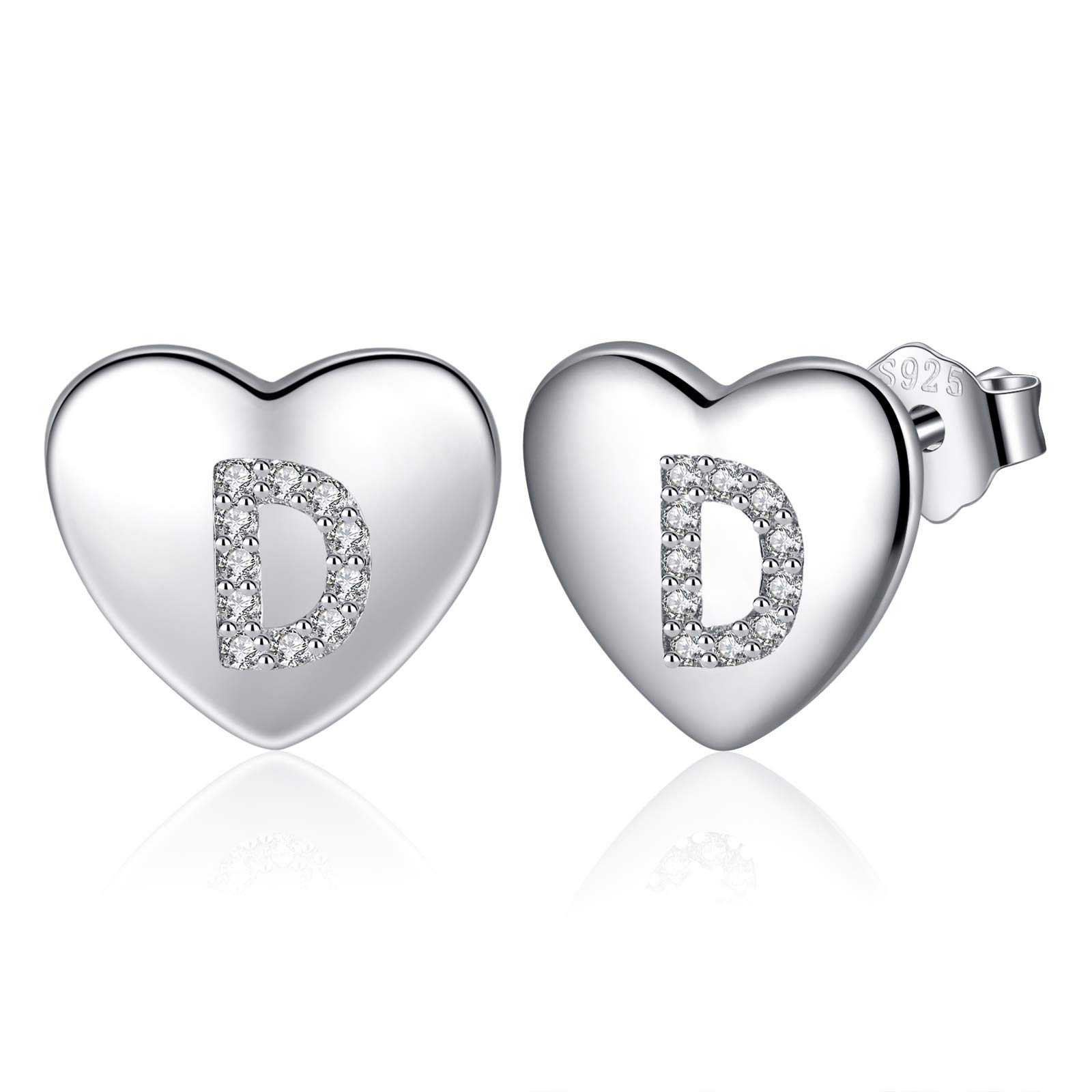 Jrêveinfini Sterling Silver Heart Initial Stud Earrings Women Girls hypoallergenic, Personalized Letter Jewelry Gift for Women and Girls