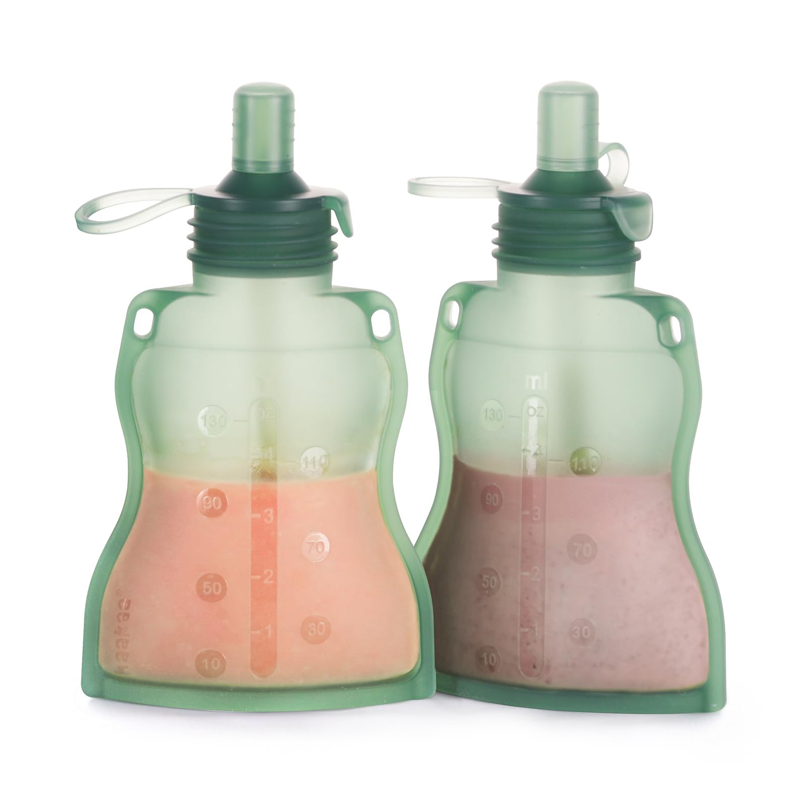 haakaa Silicone Refillable Squeezy Baby Food Yummy Pouch Homemade Organic Food for Babies/Toddlers/Kids, 2 Pack 4 oz, Pea Green