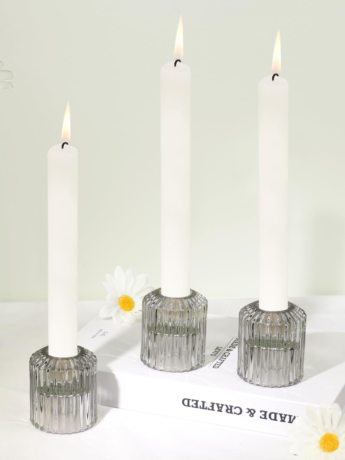 HofferRuffer Candlestick Holders Candle Holders 2-in-1 for Taper/Tealight Candles (3 Pcs, Gray)