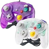 Reiso Gamecube Controller, 2 Pack NGC Classic Wired Controller for Wii Game cube Console (Clear Purple and Clear White)