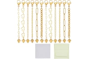 CRAFTYMELODY 12Pcs 6 Styles Golden Necklace Extenders 925 Sterling Silver Necklace Bracelet Extension Chains Neacklaces Exten
