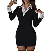 SOLY HUX Women's Y2k Long Sleeve Mini Dress Collared Bodycon Going Out Party Dresses