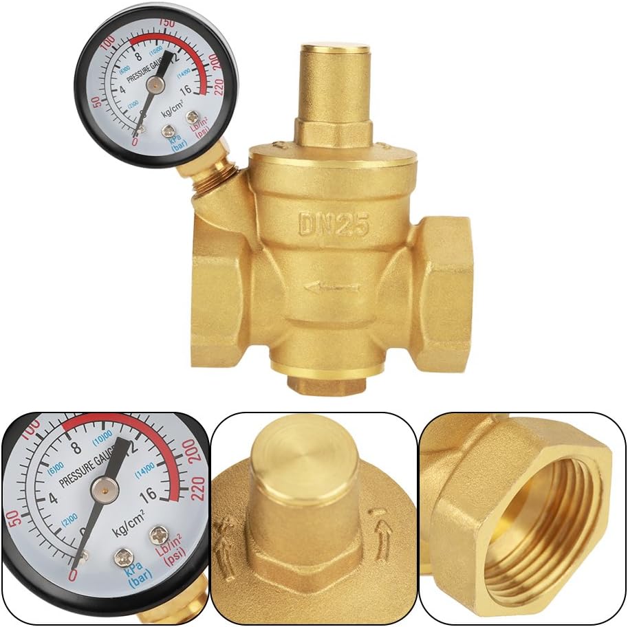 Oumefar DN25 Pressure Regulator Valve Brass Adjustable Pressure Reducer Air Compressor Regulator Switch with Knob and Gauge Meter for Liquid Air - Image 5