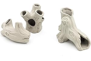pewyoke Aquarium Decorations Ceramic Artificial Stump Cave,Betta Fish Tank Accessories Hollow Tree Stump Decor 3-Piece Set