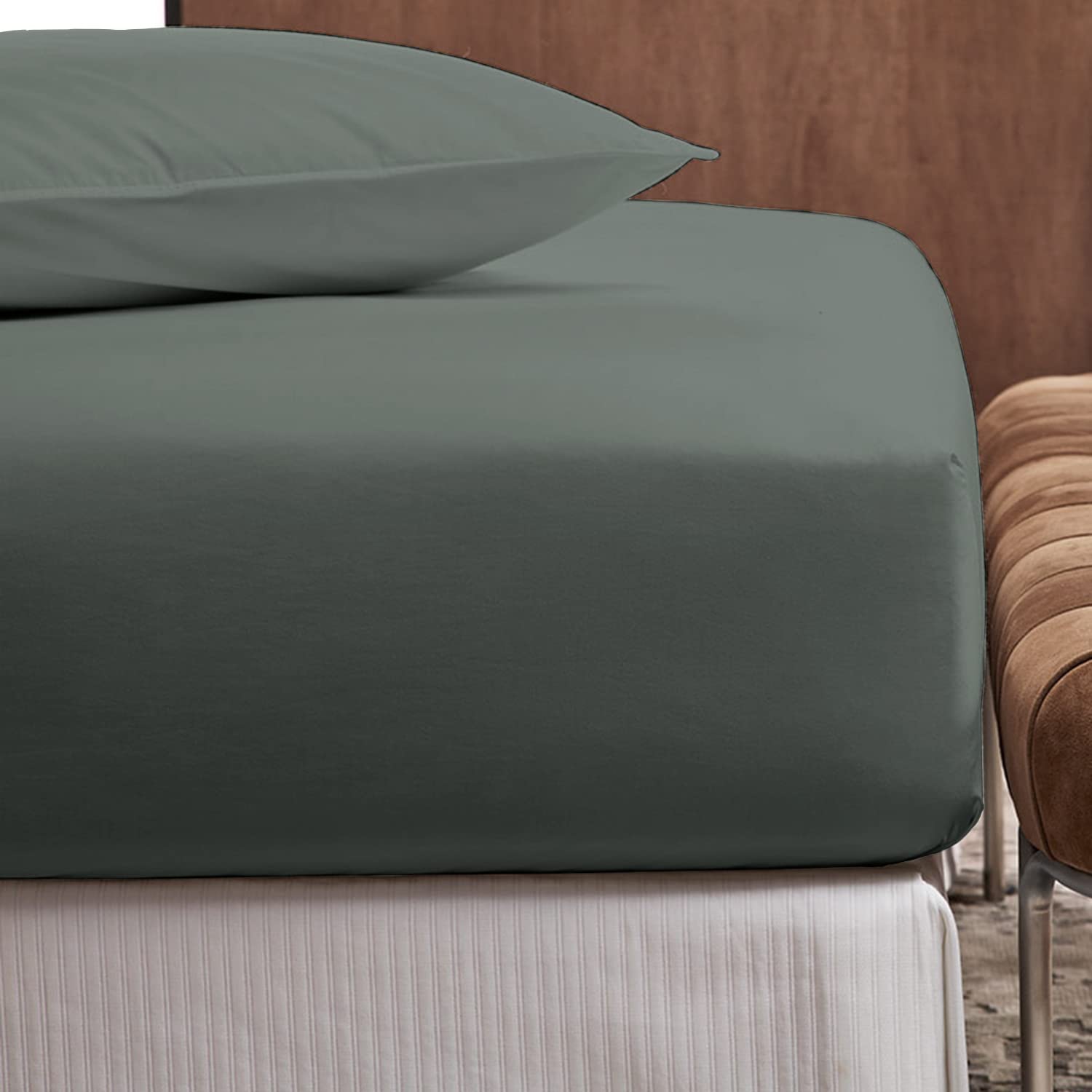 Nisaki Cotton Sateen Super-King-Size-Fitted-Sheet Dark Grey 1pc, 100% Long Staple Cotton Luxury Bed Sheets, Soft Sateen Weave Super King Fitted Sheet Fits upto 40cm Deep (100% Fitted Bed Sheets)