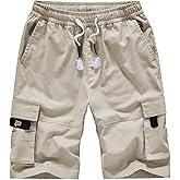 Neecan Women's Casual Cargo Shorts Elastic Waist Drawstring Cotton Loose Fit Outdoor Bermuda Shorts Multi Pockets