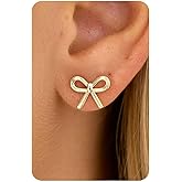 KINHOPI Small Bow Earrings for Women – Bow Earrings 14K Gold/White Gold Plated Minimalist Simple Coquette Ribbon Jewelry