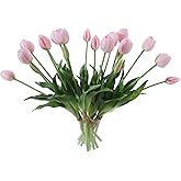 Wenhuidr 20PCS Light Pink Fake Tulips Artificial Flowers Realistic Touch Latex Faux Tulips UV Resistant Fake Flowers Bouquet for Table Home Decor Party Wedding Garden Decoration