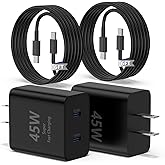 Susnwere 2port 45W C Wall Charger Compatible with Samsung S25/S24 Ultra,2-Pack Super Fast Wall Charger with 6.6ft USB C Cables, PD 3.0 & PPS for Galaxy S25 Ultra/S24 /S23 Android Phones